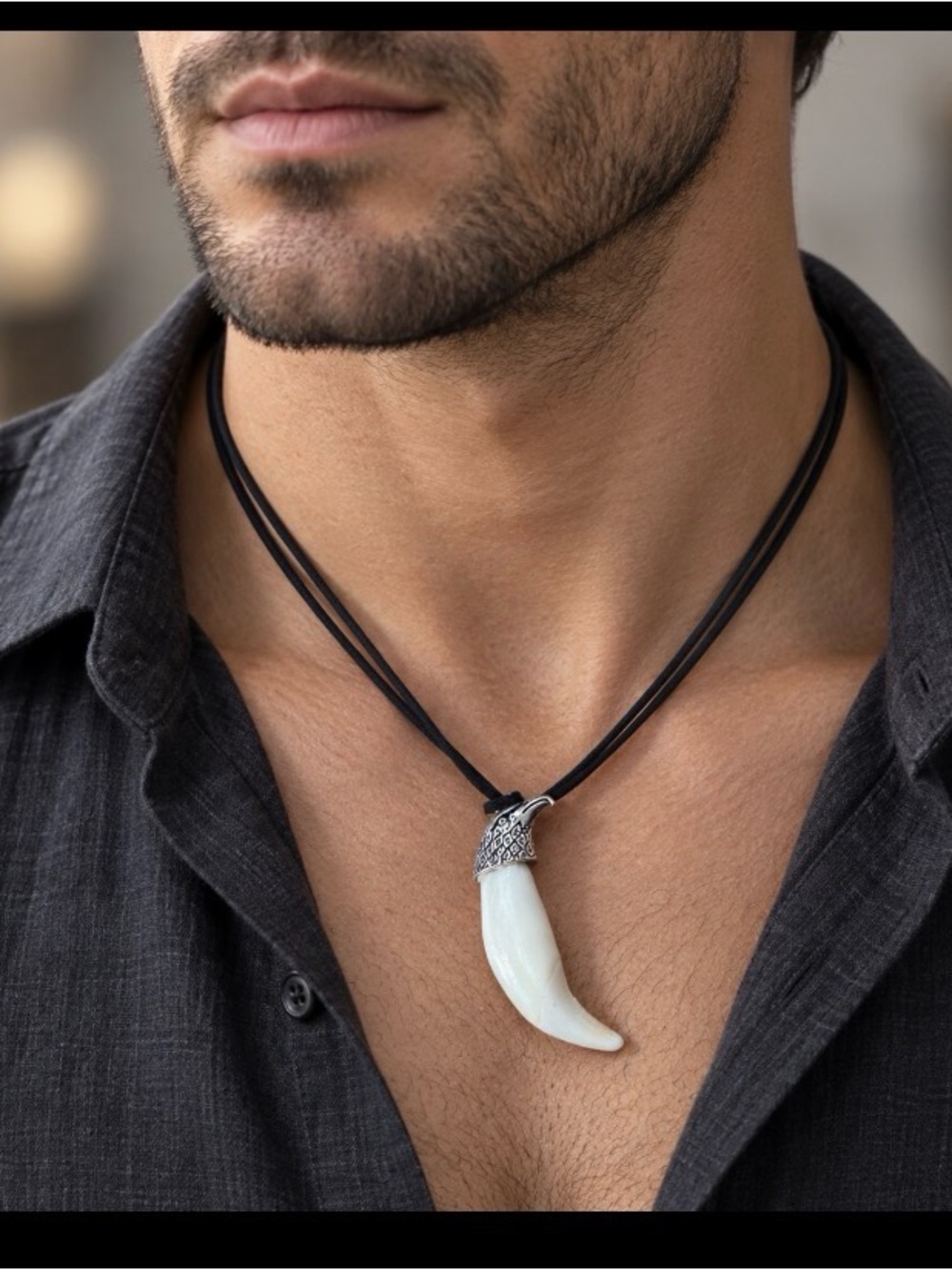 Bear teeth 🦷 Pendant Necklace with Black Cord